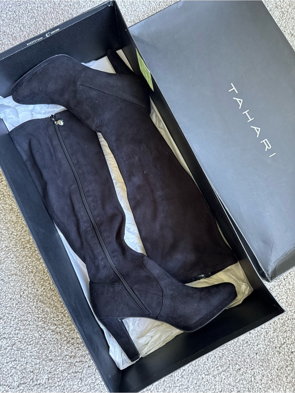 Tahari Black Knee High Suede Heeled Boots